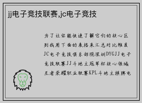 jj电子竞技联赛,jc电子竞技